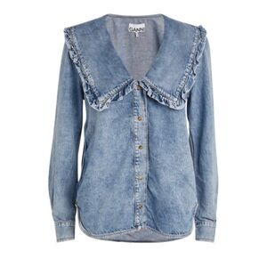 Ganni Ruffled Lightweight Denim Shirt Saks Fifth Avenue